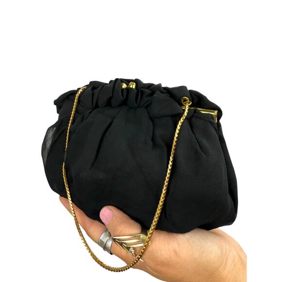 1950's MORRIS MOSKOWITZ MM black silk mini pouch purse clutch - Picture 1 of 4